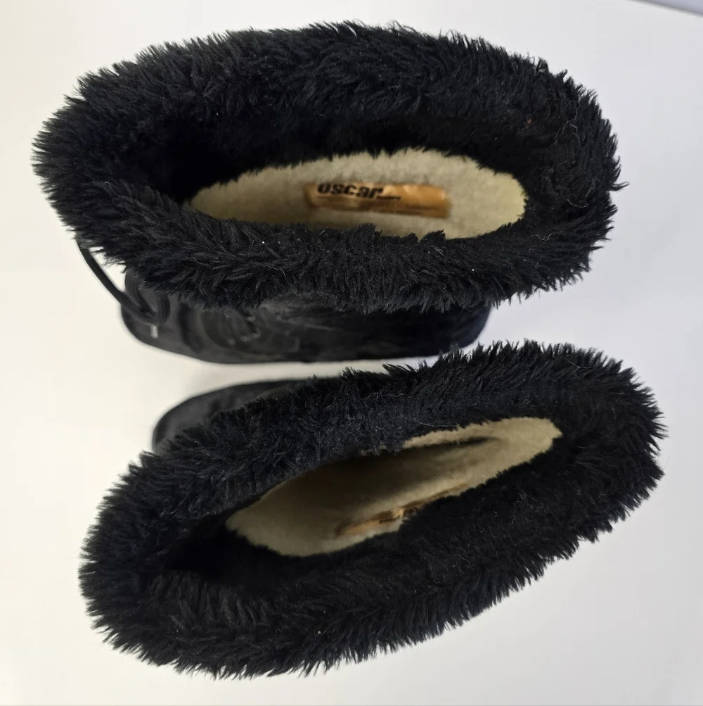 Oscar Sport Apres Ski Black Fur Tall Lace Up Winter Boots Size 41